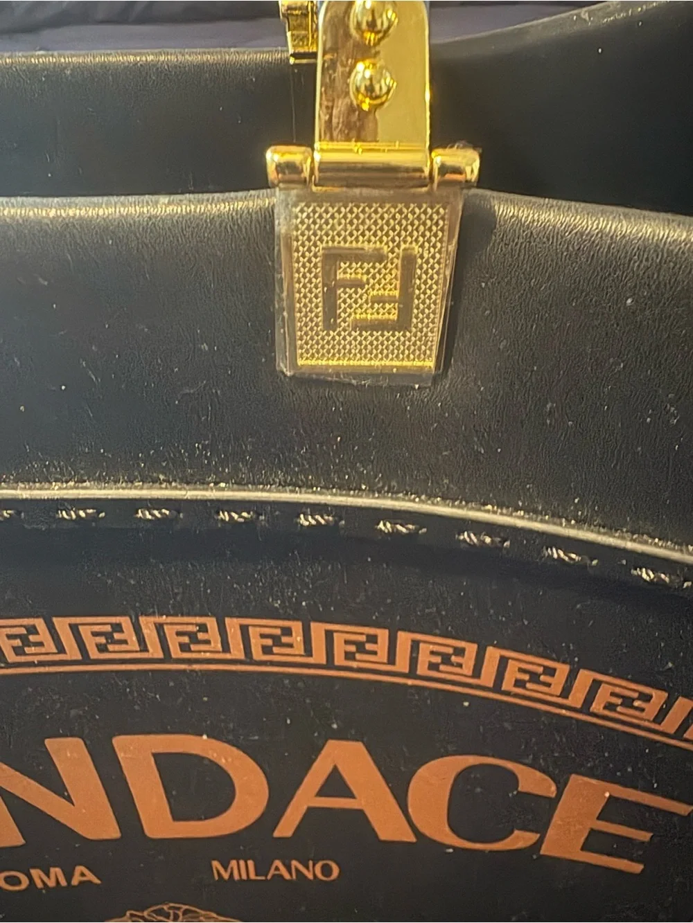 Black and Gold Leather Top-Handle Bag
